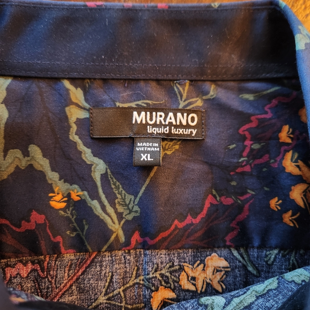Murano Liquid Luxury Slim Fit Mens XL Navy Long Sleeve Button Up Floral - Picture 4 of 10